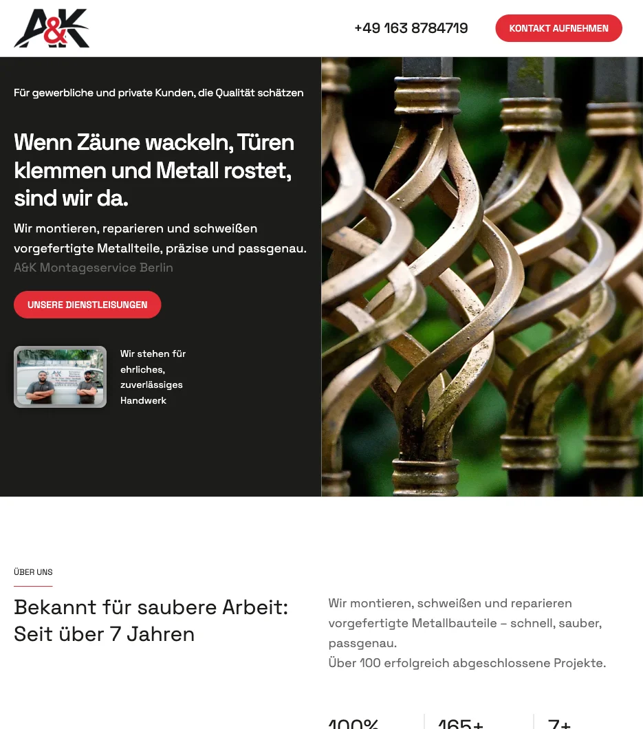 A&K Montageservice Website Vorschau